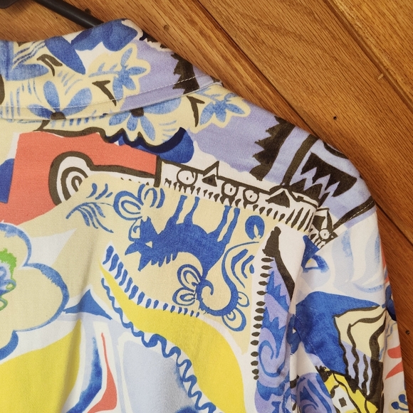 Erin london stretch abstract painted look large button down lightweight jacket - Picture 11 of 16